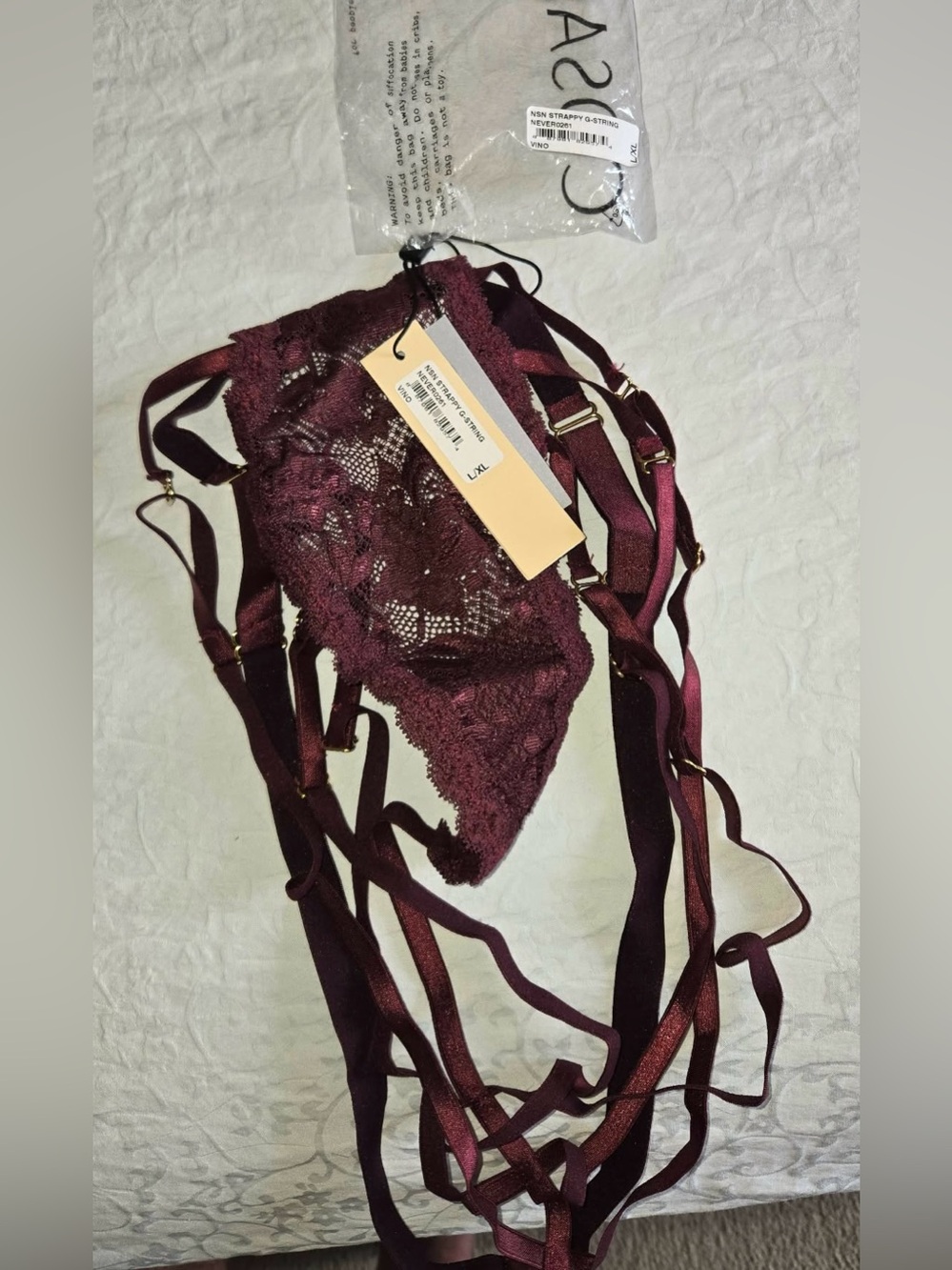 Cosabella Never Say Never Strappy G-String in Vino Size L/XL NWT